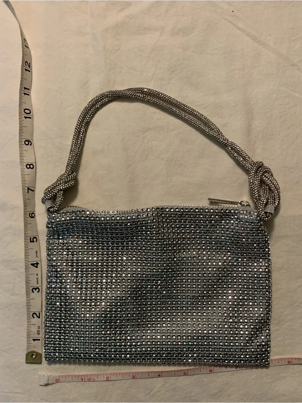 Silver Crystal Mesh Evening Clutch with Chain Strap